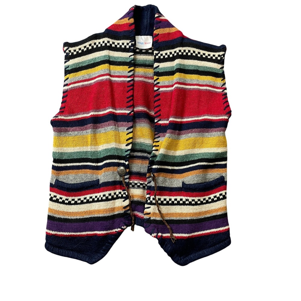 Styles To Go XS Vibrant Striped Vest Knit Ramie Cotton Boho Sleeveless